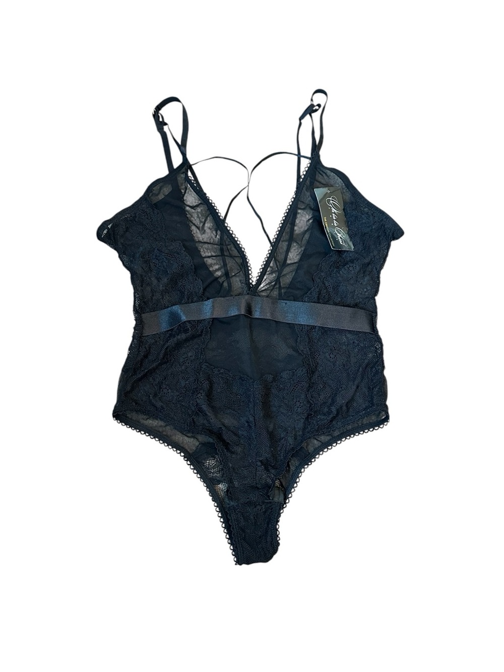 Oh La La Cheri Black Lace Teddy Strappy Back Sheer Coquette Boudoir Lingerie